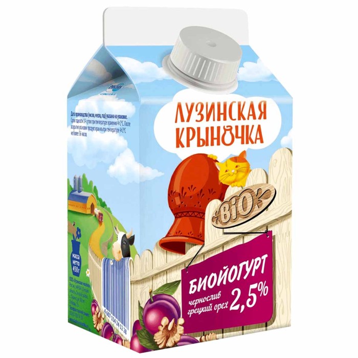 Биойогурт питьевой Лузинская крыночка Чернослив-грецкий орех 2,5% 450гр т/п