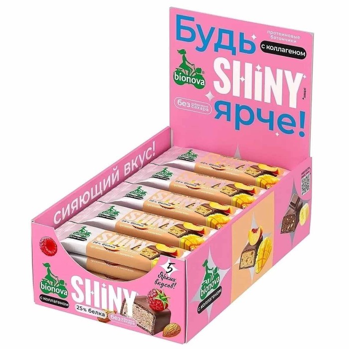 Батончик протеиновый Bionova Shiny вкус персик-манго 40гр м/у