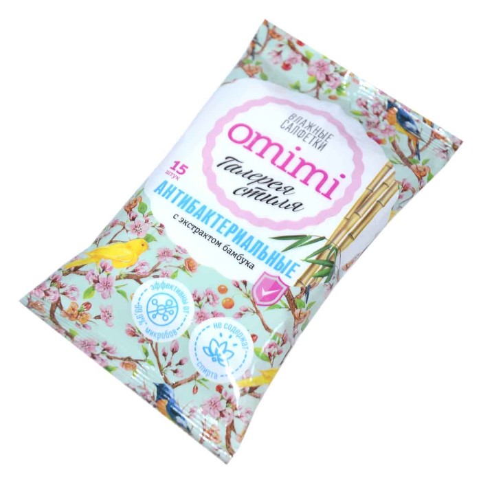 Салфетки влажные Omimi Антибактериальные с бамбуком 15шт м/у