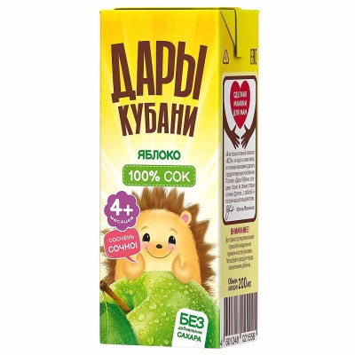 Сок Дары Кубани яблоко 4+ 0,2л т/п