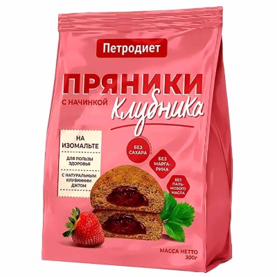 Пряники Петродиет с клубничной начинкой на изомальте 300гр м/у
