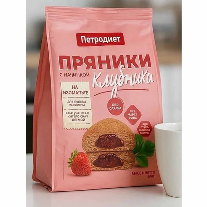 Пряники Петродиет с клубничной начинкой на изомальте 300гр м/у
