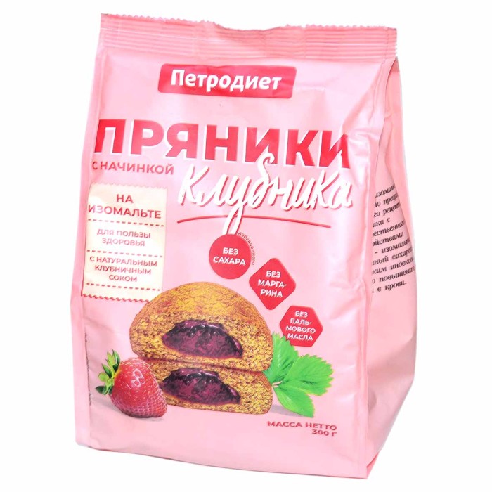 Пряники Петродиет с клубничной начинкой на изомальте 300гр м/у