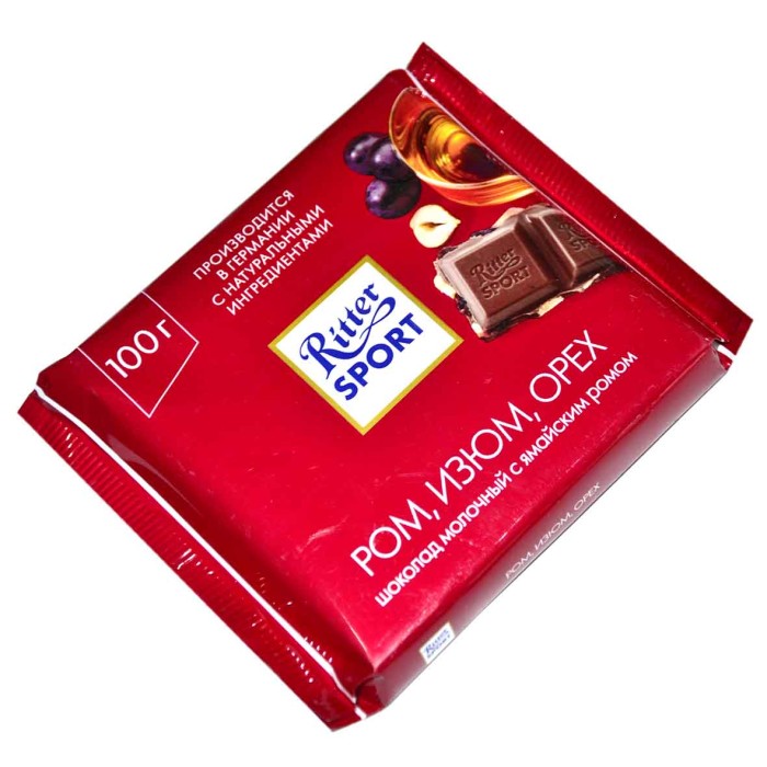 Шоколад Ritter Sport Ром,изюм,орех 100гр м/у