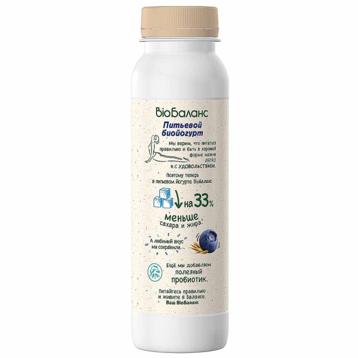 Йогурт питьевой Био-Баланс черника злаки 1% 270гр пэт