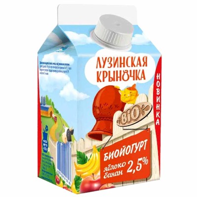 Биойогурт питьевой Лузинская крыночка Яблоко-банан 2,5% 450гр т/п