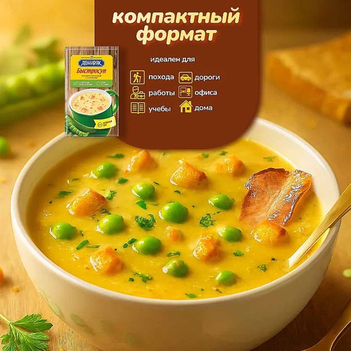 Суп-пюре Доширак гороховый с сухариками 17гр м/у