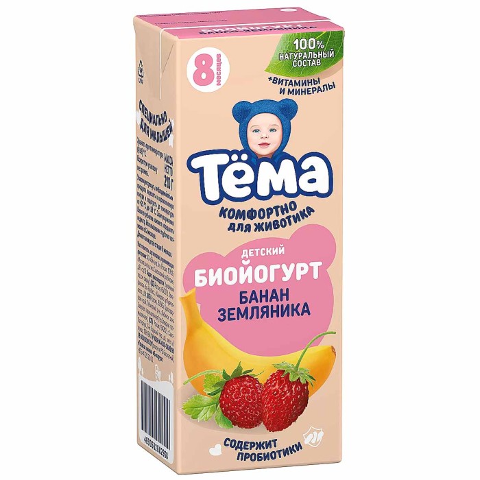 Биойогурт питьевой Тема банан-земляника 2,8% с 8мес 210мл т/п