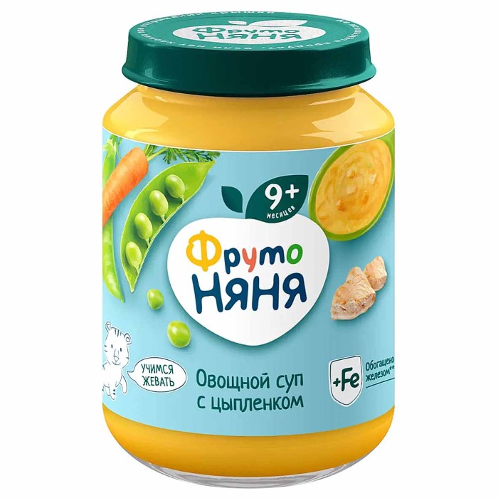 Суп-пюре овощной ФрутоНяня с цыпленком 9+ 190гр ст/б
