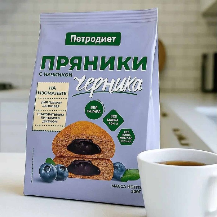 Пряники Петродиет с черничной начинкой на изомальте 300гр м/у