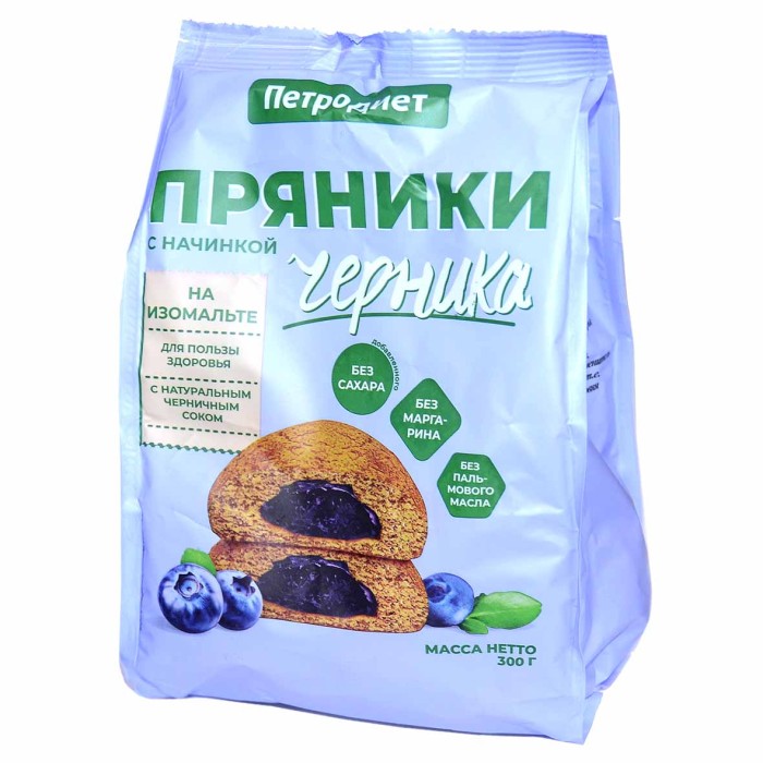 Пряники Петродиет с черничной начинкой на изомальте 300гр м/у