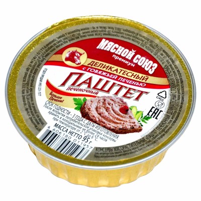 Паштет Мясной Союз деликатесный из говяжьей печени 95гр ж/б