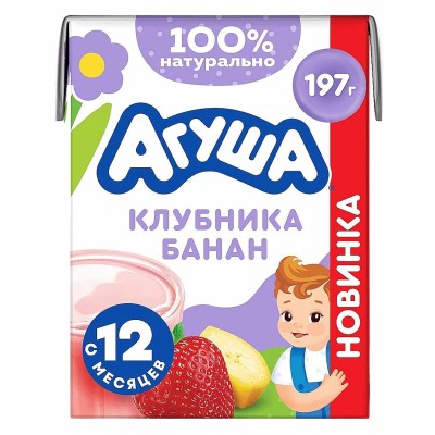 Коктейль молочный Агуша банан-клубника 197гр т/п