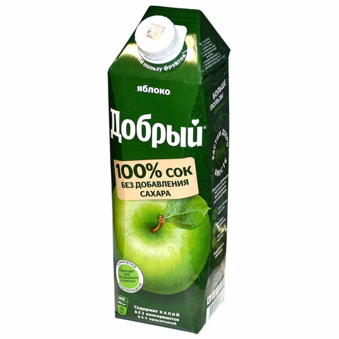Сок Добрый яблочный осветленный 1л т/п