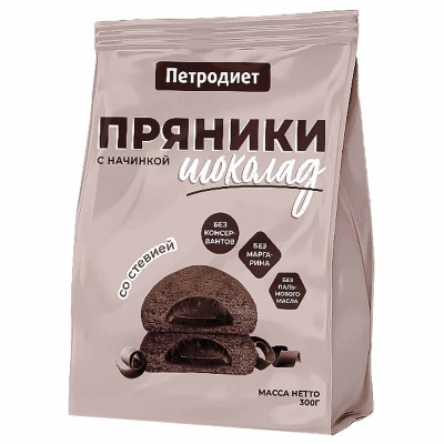 Пряники Петродиет шоколадные со стевией 300гр м/у