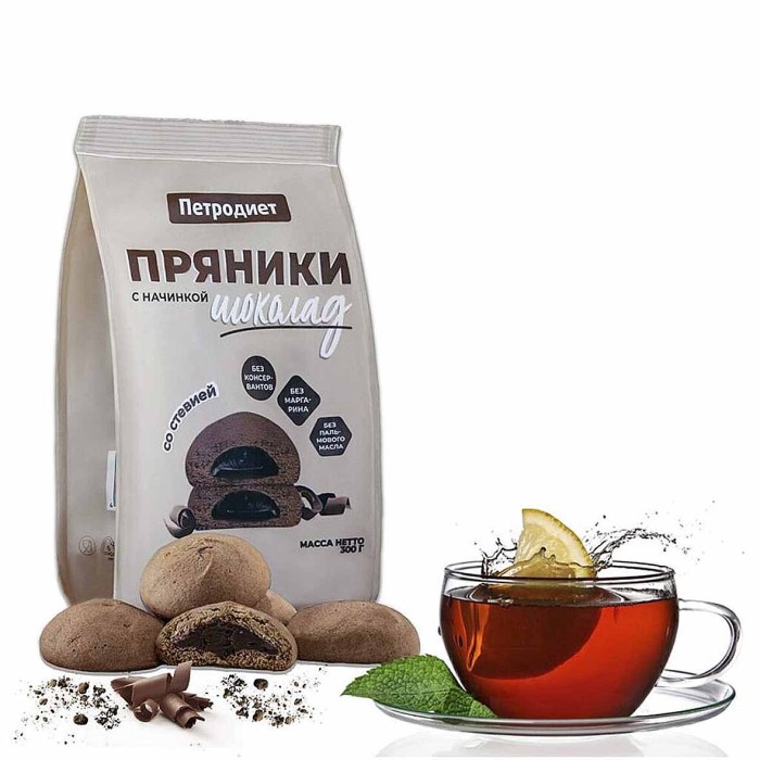 Пряники Петродиет шоколадные со стевией 300гр м/у