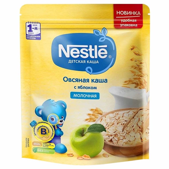 Каша Nestle овсяная молочная с яблоками с 5мес 220гр д/п