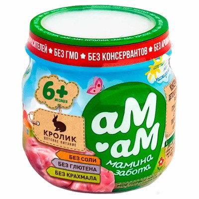 Пюре Ам-ам из мяса кролика с 6мес 80гр ст/б