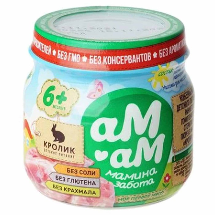Пюре Ам-ам из мяса кролика с 6мес 80гр ст/б