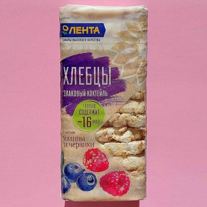 Хлебцы Лента злаковый коктейль малина и черника сладкие 60гр м/у