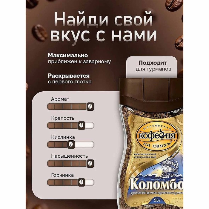 Кофе Московская кофейня на паяхъ Коломбо сублим 95гр ст/б