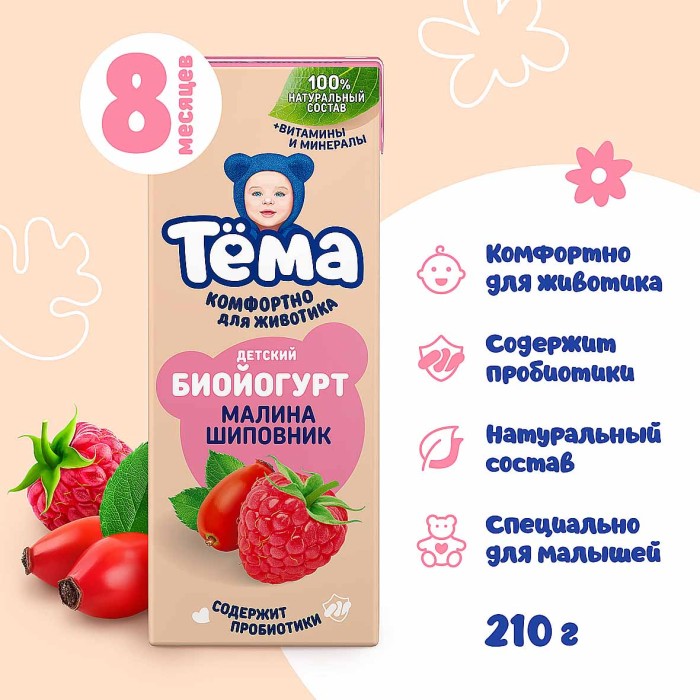 Биойогурт питьевой Тема шиповник-малина 2,8% с 8мес 210мл т/п