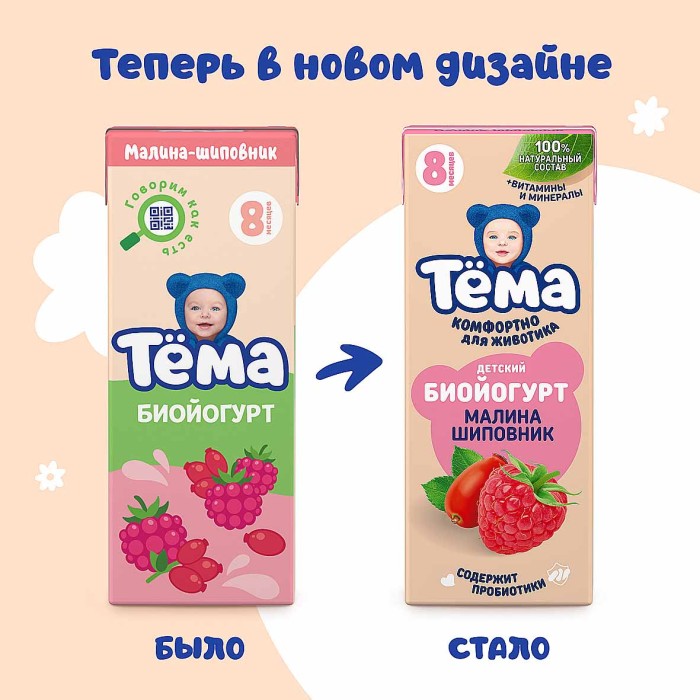 Биойогурт питьевой Тема шиповник-малина 2,8% с 8мес 210мл т/п