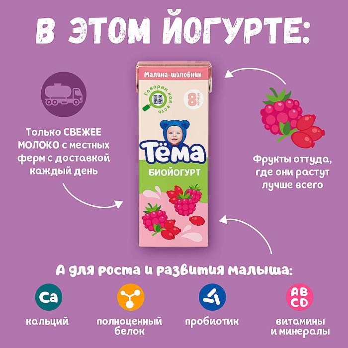 Биойогурт питьевой Тема шиповник-малина 2,8% с 8мес 210мл т/п