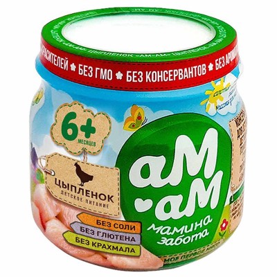 Пюре Ам-ам из мяса цыплят с 6мес 80гр ст/б