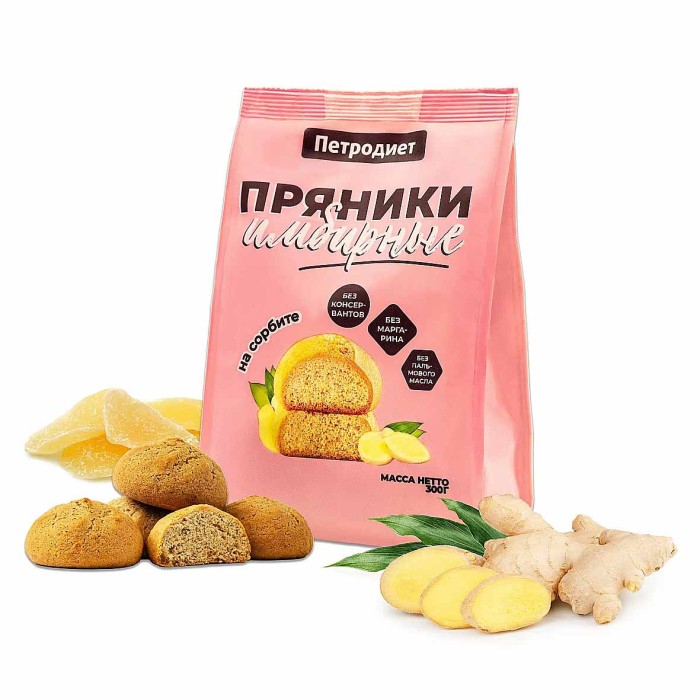 Пряники Петродиет имбирные на сорбите 300гр м/у