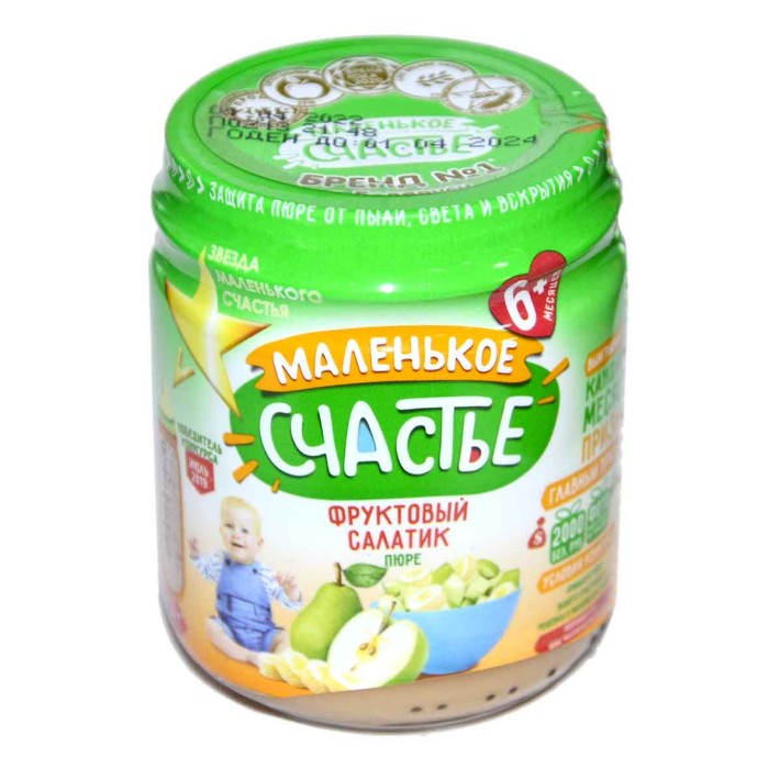 Пюре Маленькое счастье банан,груша,яблоко с 6мес 90гр ст/б
