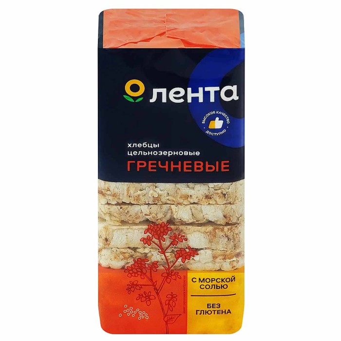 Хлебцы Лента цельнозерновые гречневые с морской солью без глютена 60гр м/у