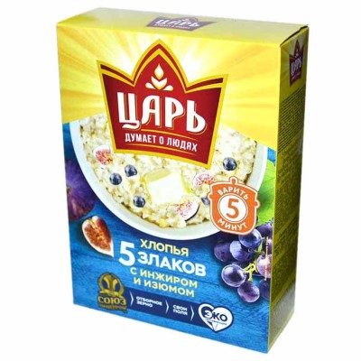 Хлопья Царь 5 злаков с инжиром и изюмом 400гр к/у