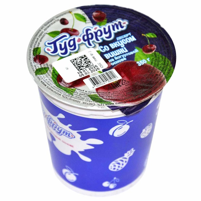 Йогурт Гуд-Фрут со вкусом вишни 12% 350гр стакан