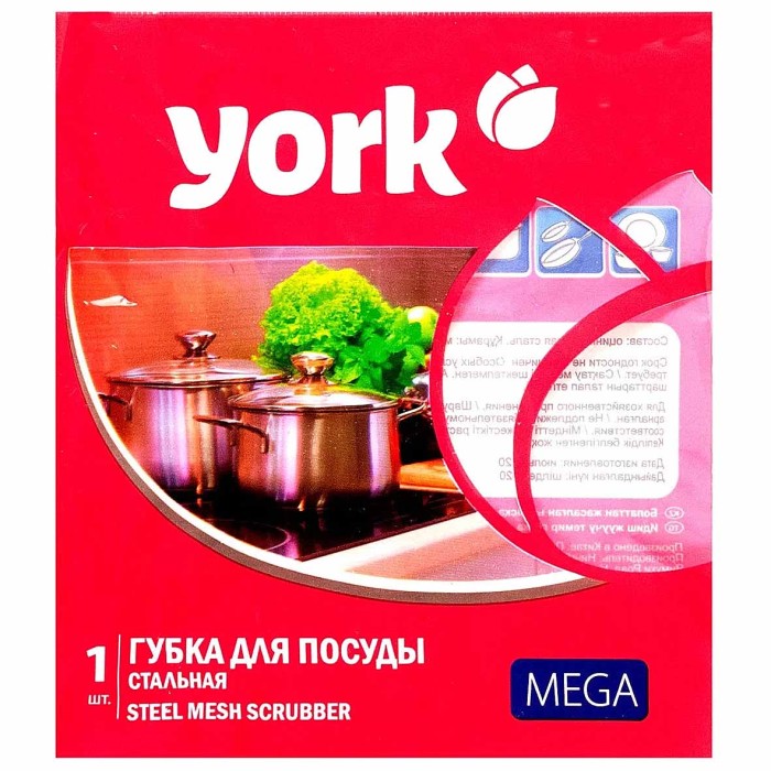 Губка для посуды York Mega стальная 1шт 0303 к/у