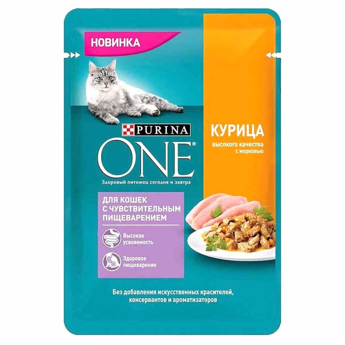 Корм для кошек Purina  One Sensitive Курица-морковь 75гр пауч