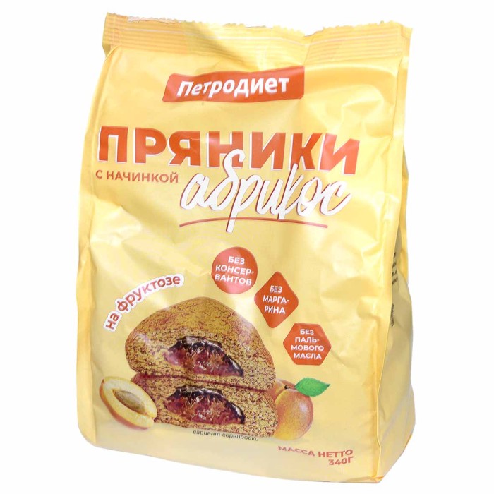 Пряники Петродиет абрикос на фруктозе 340гр м/у