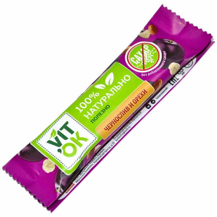Конфета-батончик VITok неглаз чернослив-орехи 30гр м/у