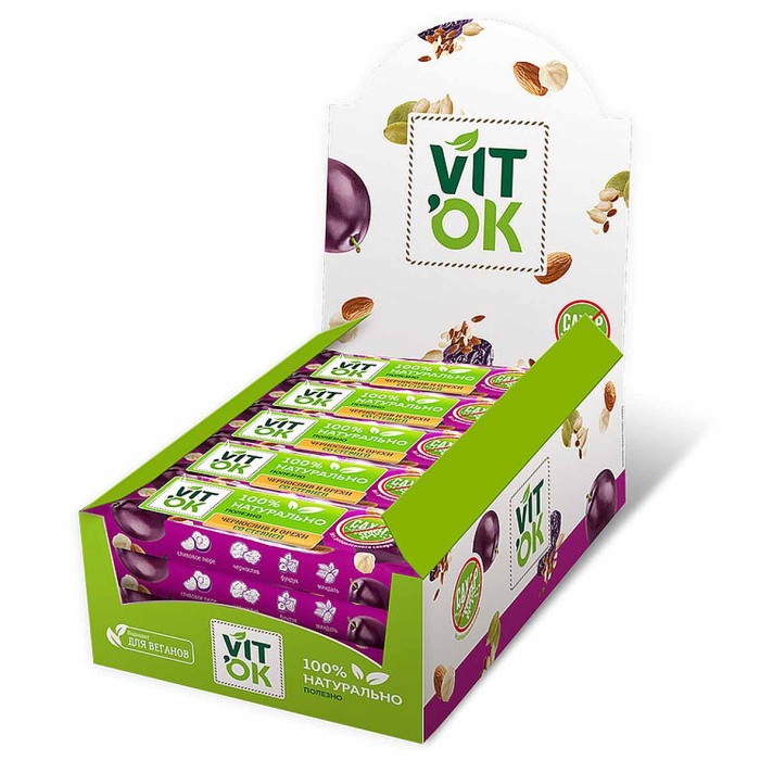 Конфета-батончик VITok неглаз чернослив-орехи 30гр м/у