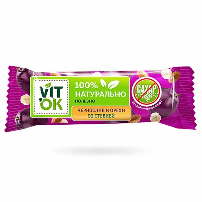 Конфета-батончик VITok неглаз чернослив-орехи 30гр м/у