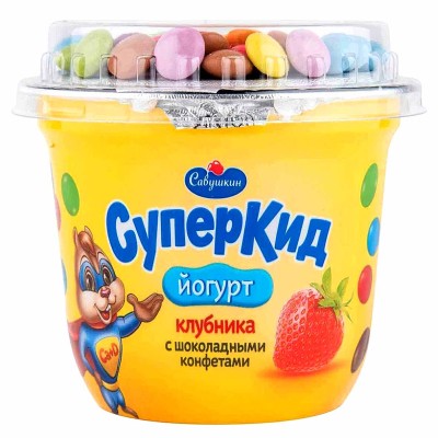 Йогурт СуперКид клубника-конфеты 2% 103гр пэт