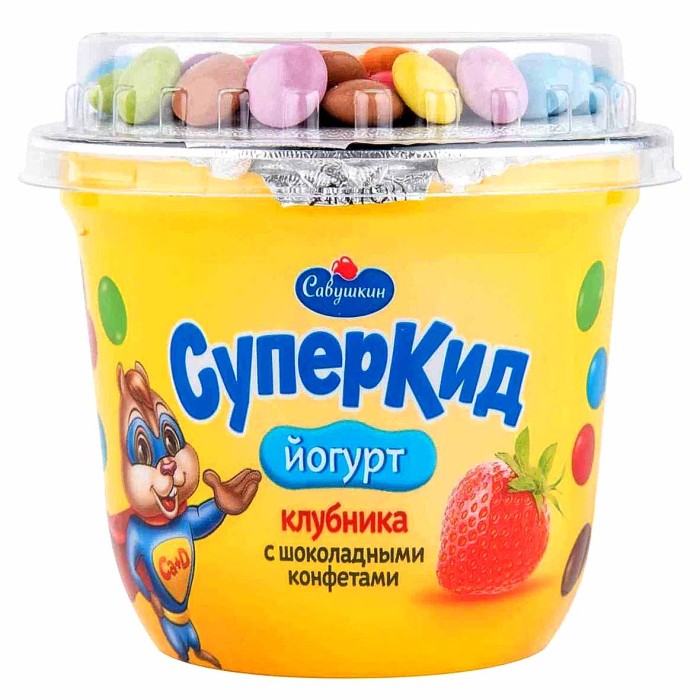 Йогурт СуперКид клубника-конфеты 2% 103гр пэт