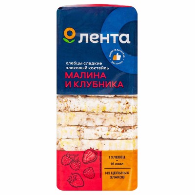 Хлебцы Лента злаковый коктейль малина и клубника сладкие 60гр м/у