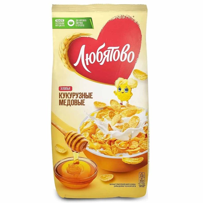 Завтрак готовый Любятово хлопья кукурузные медовые 250гр м/у