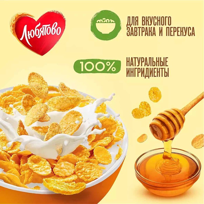 Завтрак готовый Любятово хлопья кукурузные медовые 250гр м/у