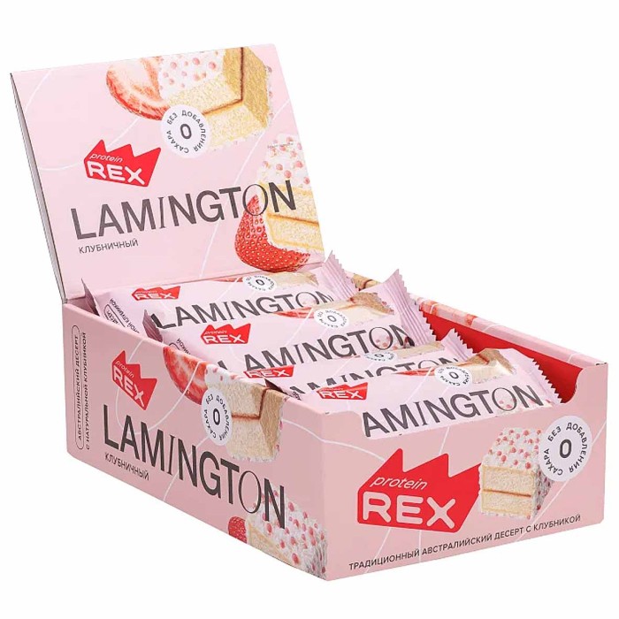 Пирожное протеиновое ProteinRex Lamington Клубничный 50гр м/у