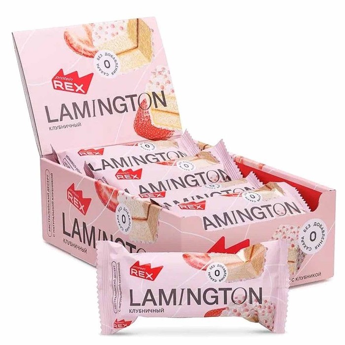 Пирожное протеиновое ProteinRex Lamington Клубничный 50гр м/у