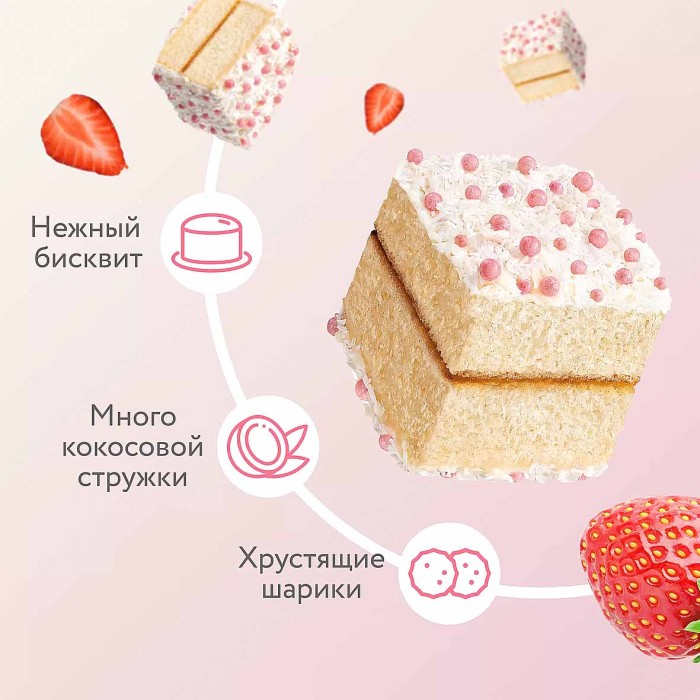 Пирожное протеиновое ProteinRex Lamington Клубничный 50гр м/у