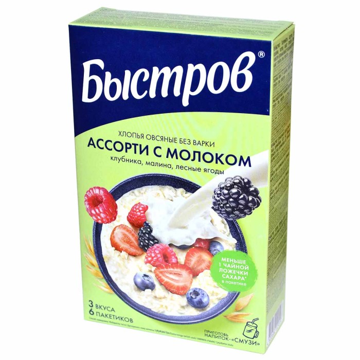 Каша овсяная Быстров Ассорти молоко-клубника 240гр к/у
