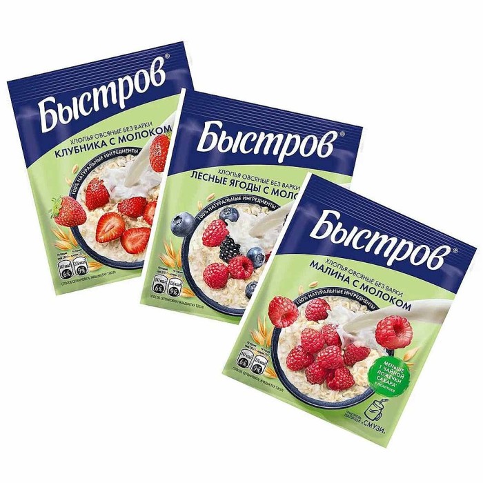Каша овсяная Быстров Ассорти молоко-клубника 240гр к/у